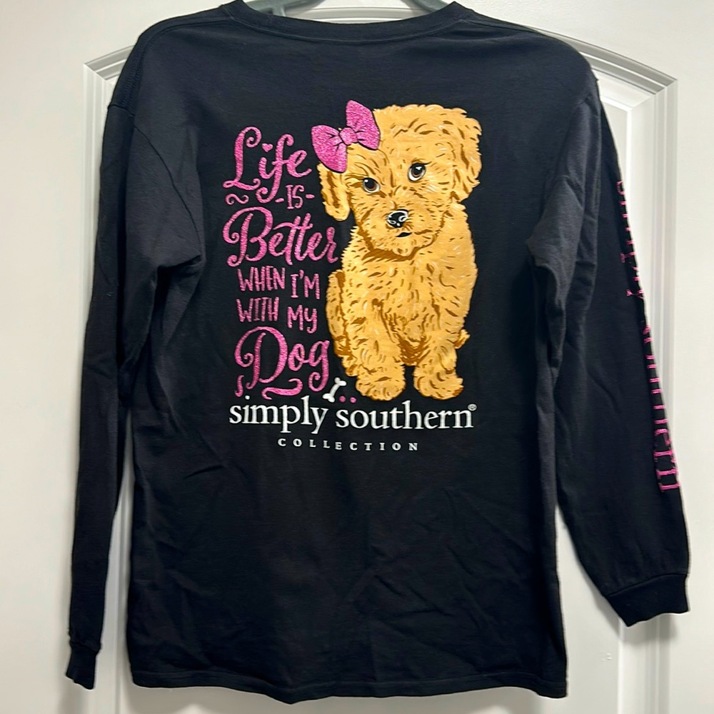 Simply Southern Black Long Sleeve Tee with Pink and Tan Design